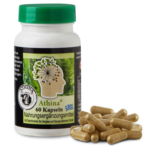 Athina® Griechisches Eisenkraut Bacopa Monnieri &amp; Ginkgo Biloba. 60 Bergtee Kapseln. PREMIUM