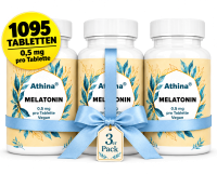 Athina® Melatonin 3er Pack – 3 x 365 Tabletten – 0,5 mg Melatonin pro Tablette – Made in Germany