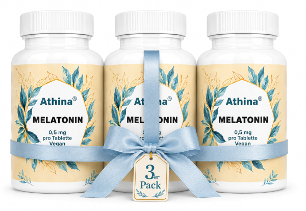 Athina® Melatonin 3er Pack – 3 x 365 Tabletten – 0,5 mg Melatonin pro Tablette – Made in Germany