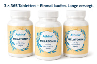Athina® Melatonin 3er Pack – 3 x 365 Tabletten – 0,5 mg Melatonin pro Tablette – Made in Germany