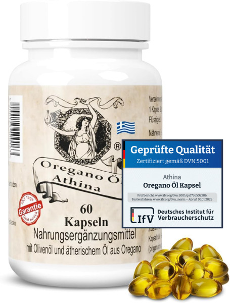 Athina® Oregano Öl 60 Softgels-Forte 500 mg, 80 mg Carvacrol.