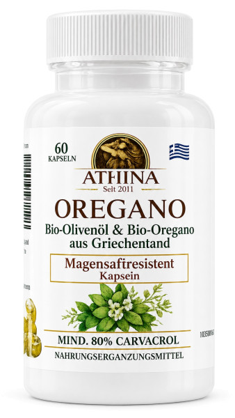Athina® 60 Kapseln magensaftresistent Oregano Öl Vegan - Bio. DE-ÖKO-006