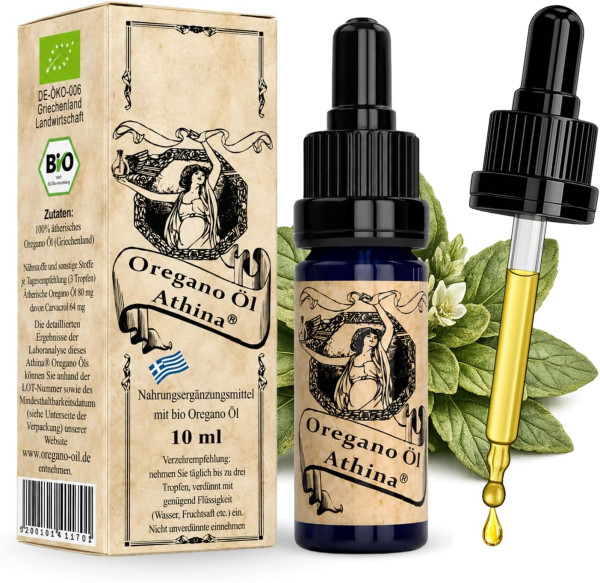 Athina® Oregano Öl Bio, DE-ÖKO-006 100% ätherisches Oreganoöl, 80% Carvacrol 1 X 10 ml