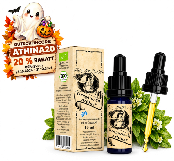 Athina® Oregano Öl Bio, DE-ÖKO-006 100% ätherisches Oreganoöl, 80% Carvacrol 1 X 10 ml