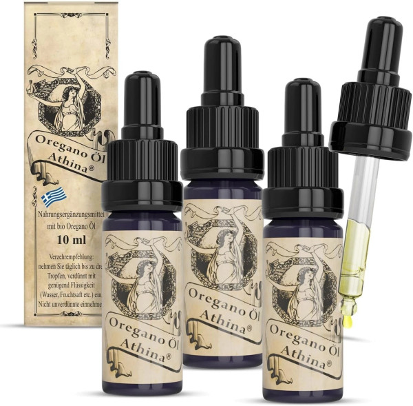 Athina® Oregano Öl, 3 x 10 ml 100% Premium ätherisches Oreganoöl, 80% Carvacrol.