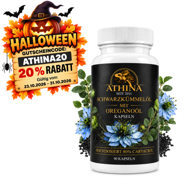 Athina® Oreganoöl mit Schwarzkümmelöl – 90 Kapseln – Hochdosiert 80 % Carvacrol